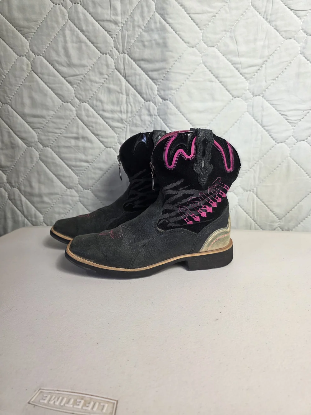 ARIAT Zipitbaby Womens Size 5 Black/Pink Western Boots Zipper Retired Zebra